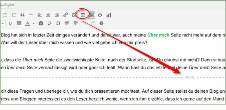 Weiterlesen Tag im visuellen Editor