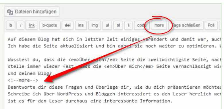 Weiterlesen Tag im Text Editor